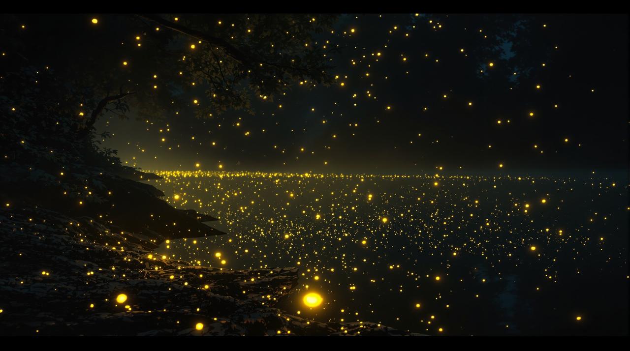 雪人视频 - 菊花园里的萤火虫之夜：仲夏梦幻光影